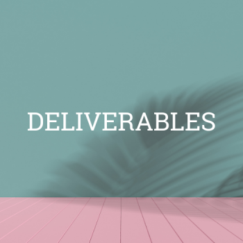 "Deliverables" text with shadow of leaf on green wall and pink porch